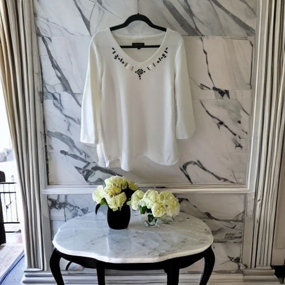 Pink Tartan Cream Jeweled V neck Trumpet Sleeve  Neoprene Swing Dress - Picture 1 of 10